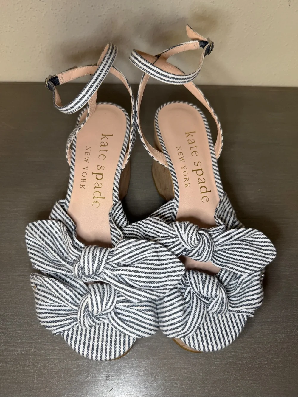Kate Spade Julep Canvas & Cork Platform Wedge Sandals Heels Blue Women’s 7.5 B